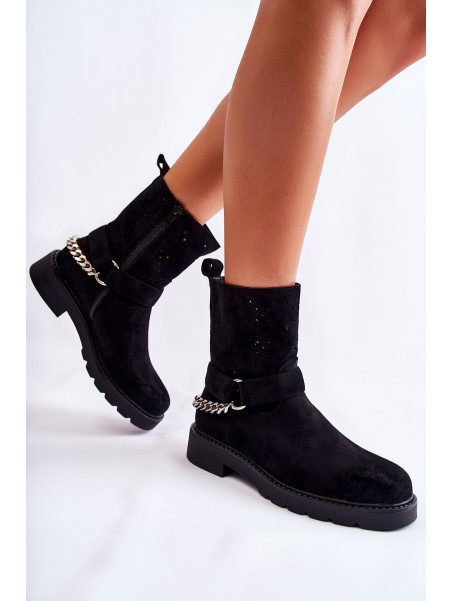 Openwork Booties With A Zipper With A Chain Black Chantelle