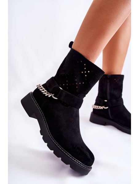 Openwork Booties With A Zipper With A Chain Black Chantelle