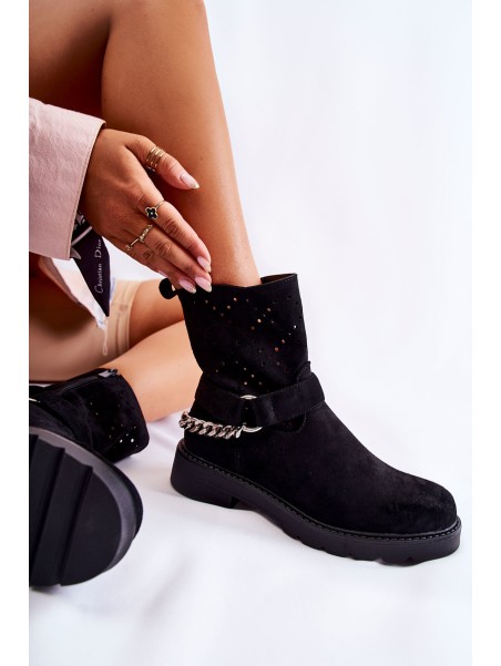 Openwork Booties With A Zipper With A Chain Black Chantelle