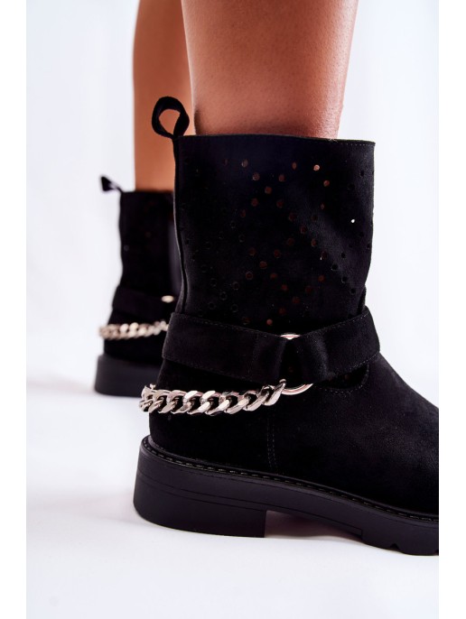 Openwork Booties With A Zipper With A Chain Black Chantelle Openwork Booties With A Zipper With A Chain Black Chantelle