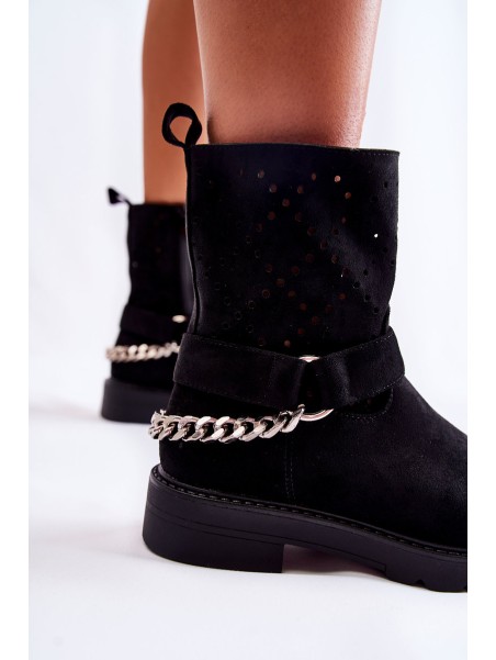 Openwork Booties With A Zipper With A Chain Black Chantelle