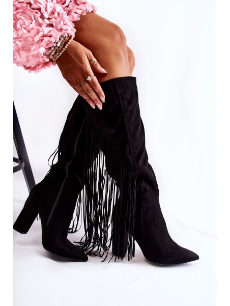 Suede Boots With Fringes Black Avilla