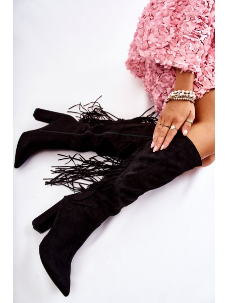 Suede Boots With Fringes Black Avilla