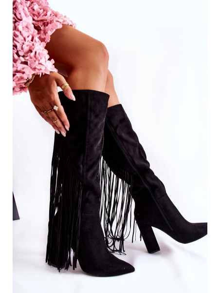 Suede Boots With Fringes Black Avilla