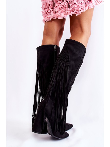 Suede Boots With Fringes Black Avilla