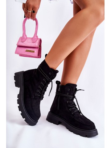 Women's Suede Boots Tied Black Vanita 2