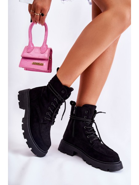 Women's Suede Boots Tied Black Vanita