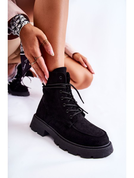 Women's Suede Boots Tied Black Vanita