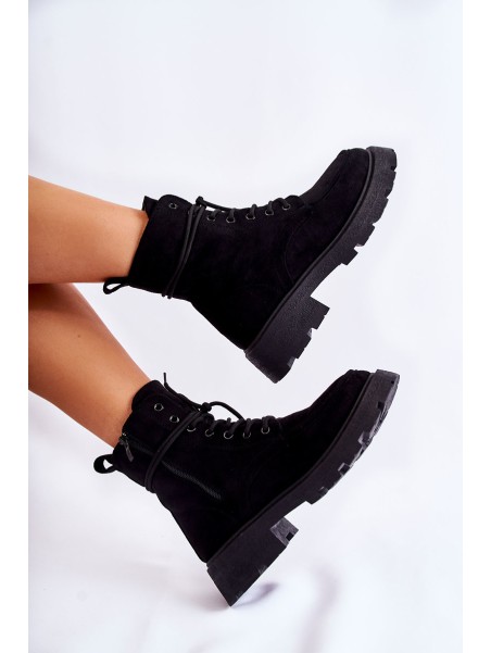 Women's Suede Boots Tied Black Vanita