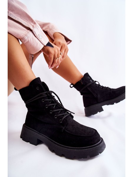 Women's Suede Boots Tied Black Vanita