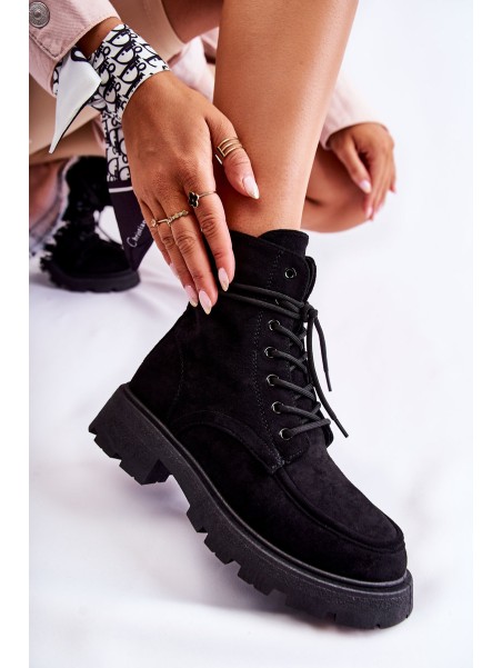 Women's Suede Boots Tied Black Vanita