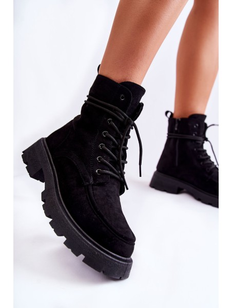 Women's Suede Boots Tied Black Vanita