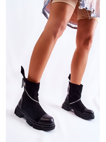Fashionable Women's Suede Boots With Zipper Black Kandell 2