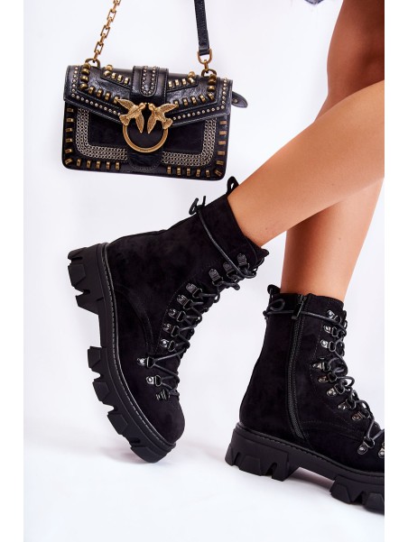 Warm Suede Boots Workers Tied Black Pierro