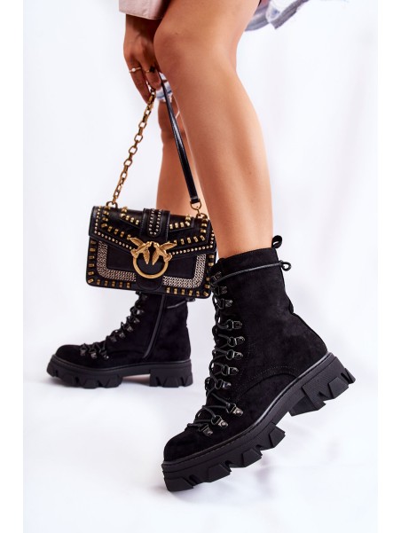 Warm Suede Boots Workers Tied Black Pierro