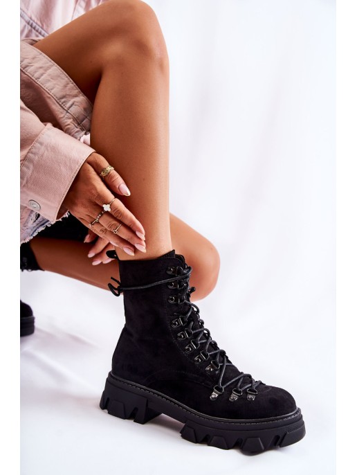 Warm Suede Boots Workers Tied Black Pierro Warm Suede Boots Workers Tied Black Pierro