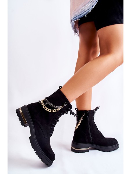 Suede warm boots with a chain Black Sorita
