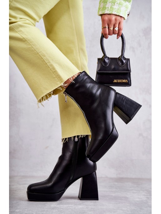 Women's Boots On Chunky Heels With A Zipper Black Carrera Women's Boots On Chunky Heels With A Zipper Black Carrera