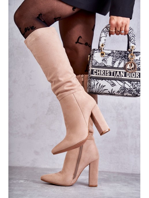 Classic Suede Heel Boots Dark beige Tressa