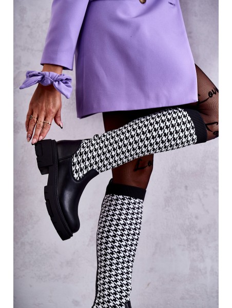 Women's Sock Boots Black-White Avira