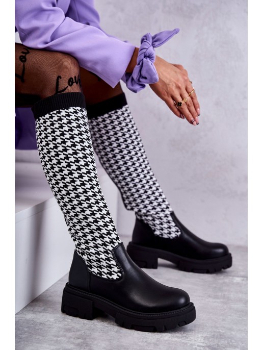 Women's Sock Boots Black-White Avira Women's Sock Boots Black-White Avira