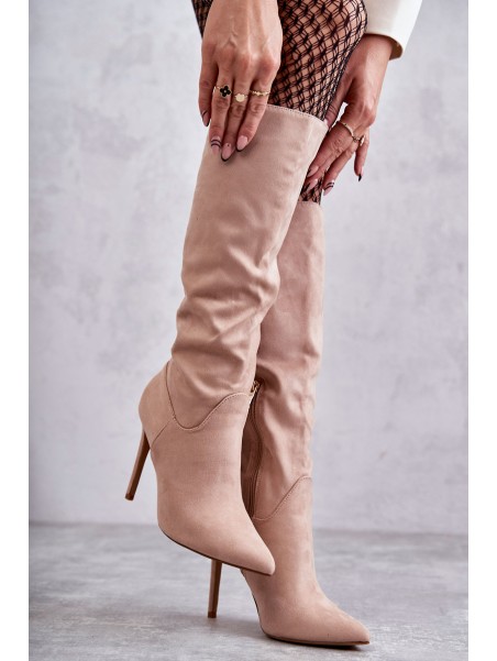 Classic Suede Black Boots On A Beige Ameya