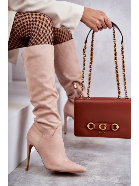 Classic Suede Black Boots On A Beige Ameya