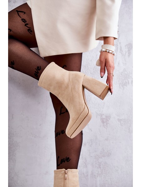 Women's Suede Boots On High Heel Light beige Ramira