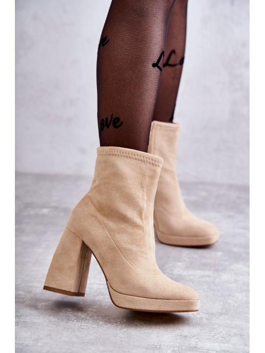 Women's Suede Boots On High Heel Light beige Ramira
