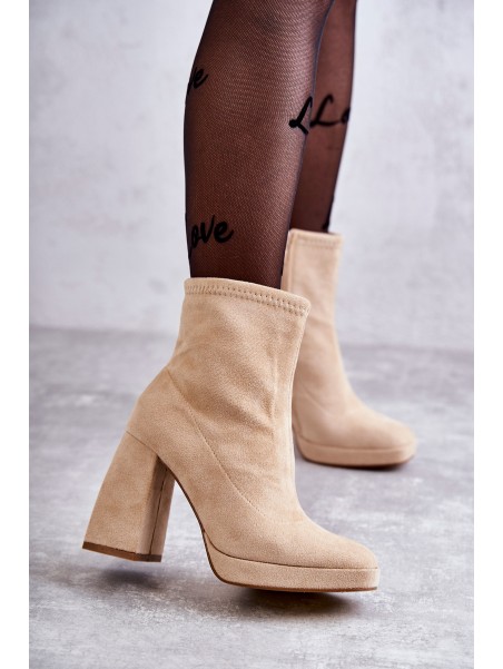 Women's Suede Boots On High Heel Light beige Ramira
