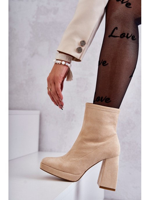 Women's Suede Boots On High Heel Light beige Ramira