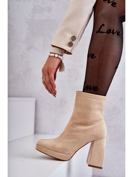 Women's Suede Boots On High Heel Light beige Ramira