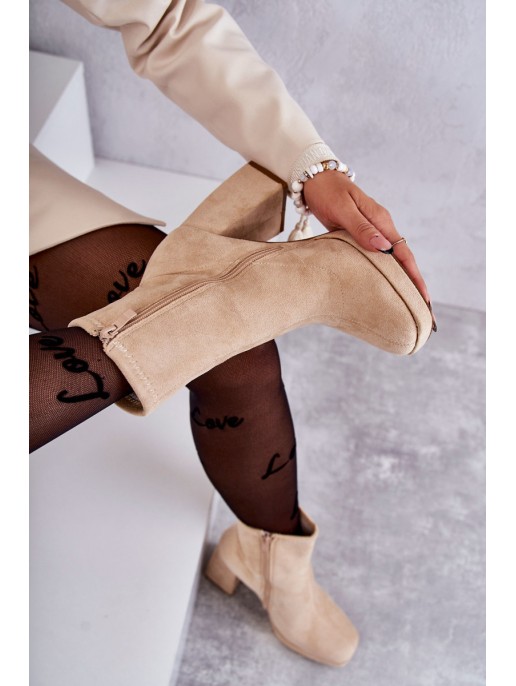 Women's Suede Boots On High Heel Light beige Ramira