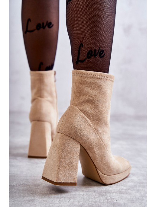 Women's Suede Boots On High Heel Light beige Ramira