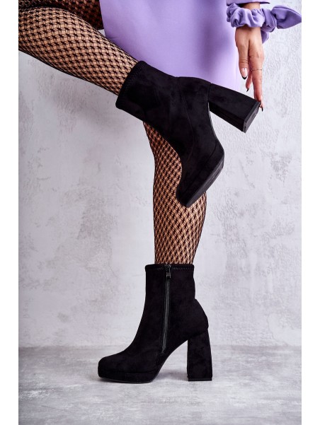 Women's Suede Boots On High Heel Light black Ramira