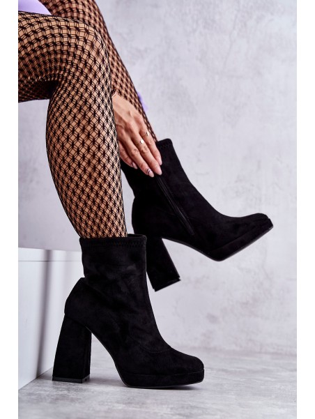 Women's Suede Boots On High Heel Light black Ramira