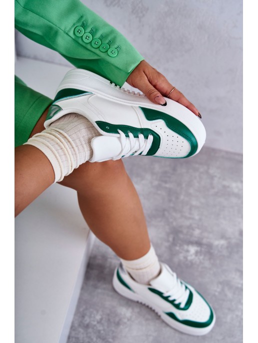 Women's Low Sport Shoes On The Platform White and Green Kyllie
