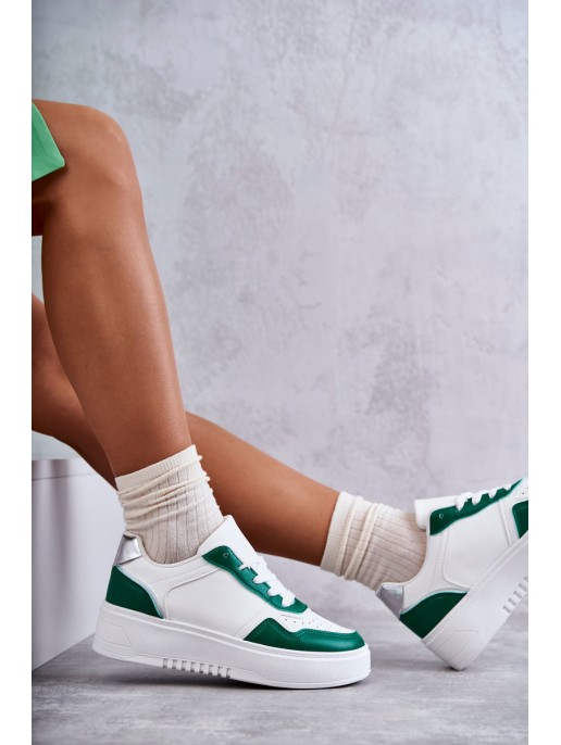 Women's Low Sport Shoes On The Platform White and Green Kyllie