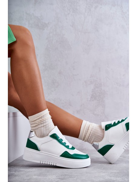 Women's Low Sport Shoes On The Platform White and Green Kyllie