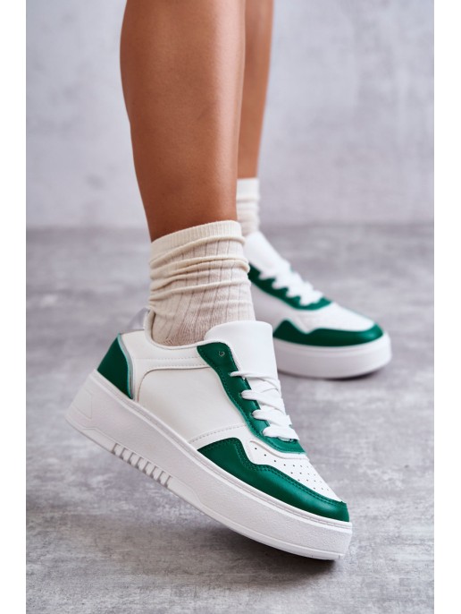 Women's Low Sport Shoes On The Platform White and Green Kyllie