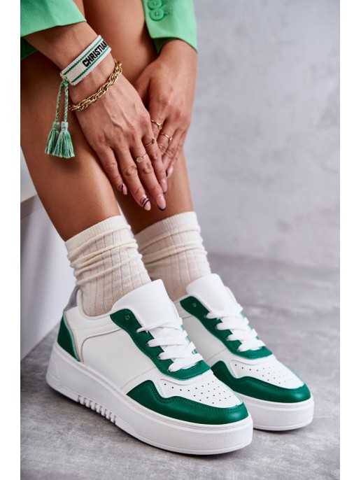 Women's Low Sport Shoes On The Platform White and Green Kyllie
