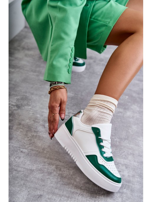 Women's Low Sport Shoes On The Platform White and Green Kyllie