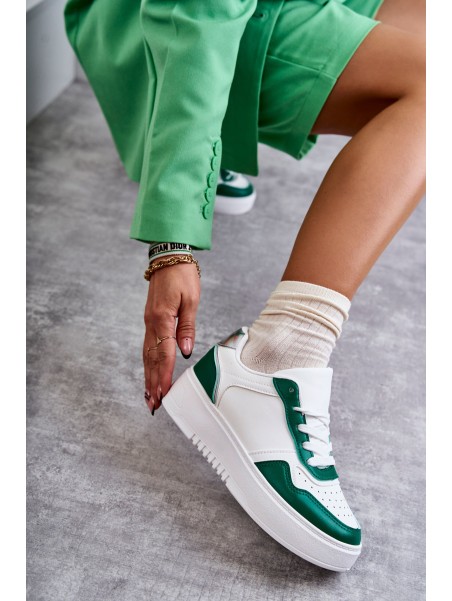 Women's Low Sport Shoes On The Platform White and Green Kyllie
