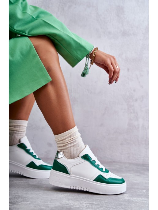 Women's Low Sport Shoes On The Platform White and Green Kyllie