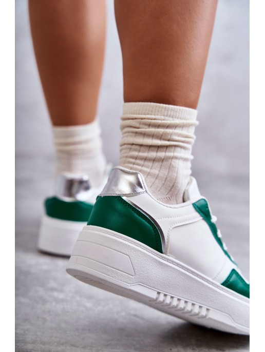 Women's Low Sport Shoes On The Platform White and Green Kyllie