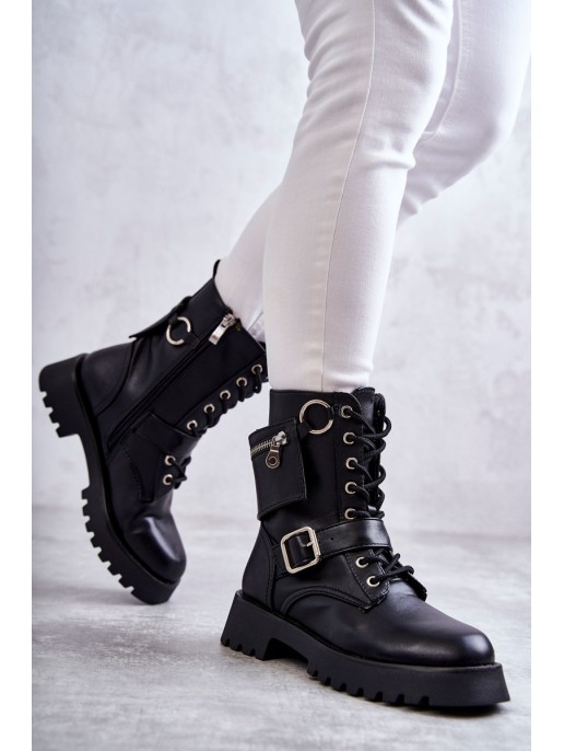 Leather Boots On Flat Heels Black Marlis