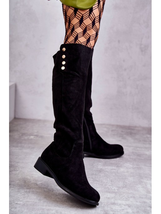 Warm Suede Flat Heel Boots Black Laura Warm Suede Flat Heel Boots Black Laura