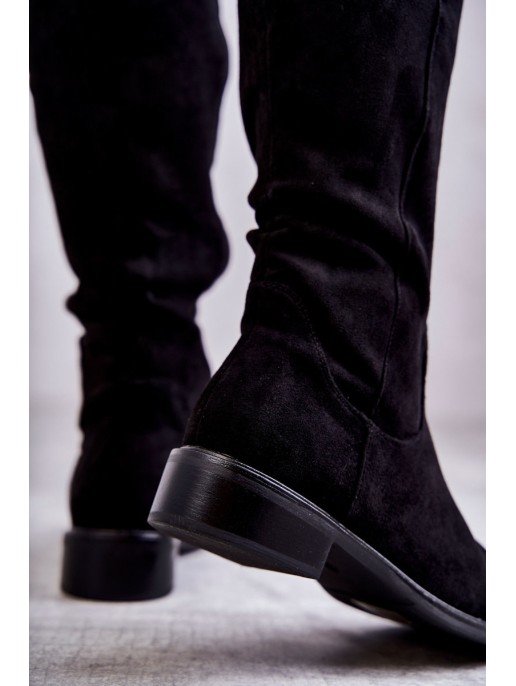 Warm Suede Flat Heel Boots Black Laura Warm Suede Flat Heel Boots Black Laura