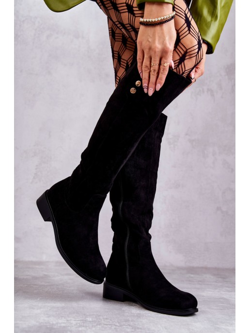 Warm Suede Flat Heel Boots Black Laura Warm Suede Flat Heel Boots Black Laura