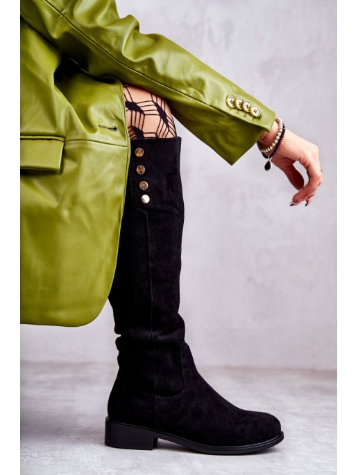 Warm Suede Flat Heel Boots Black Laura Warm Suede Flat Heel Boots Black Laura
